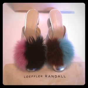 Loeffler Randall Lulu Mule with Fox Fur poufs